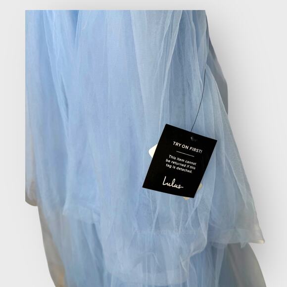 Lulus Charming Glamour Tulle Tiered Maxi Dress Large Light Blue Prom Formal Gown - Picture 4 of 12